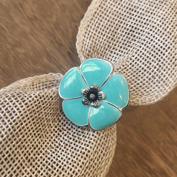 Premier Designs Turquoise Silver Tone Luau Statement Ring, Size 9 - Picture 1 of 7